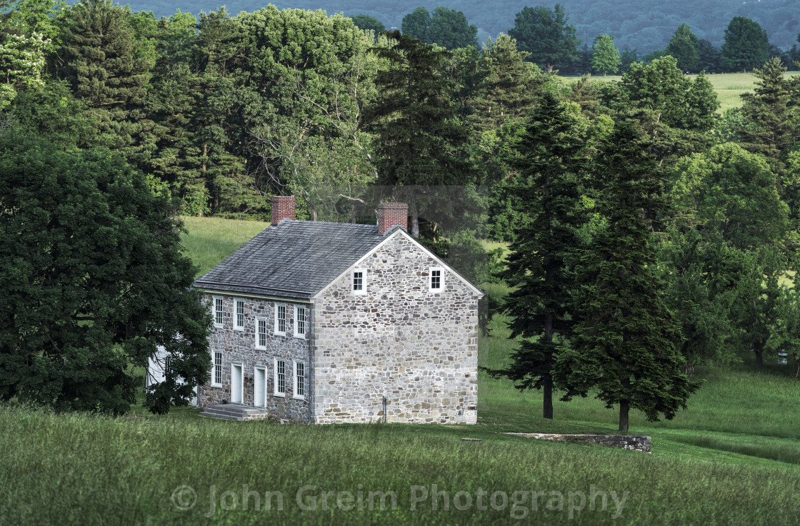 "Colonial fieldstone house within Vally Forge Park." stock image