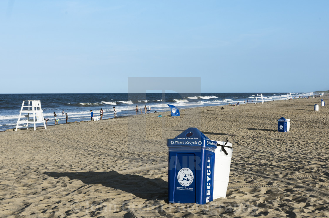 "Recycling containers along Virginia Beach" stock image