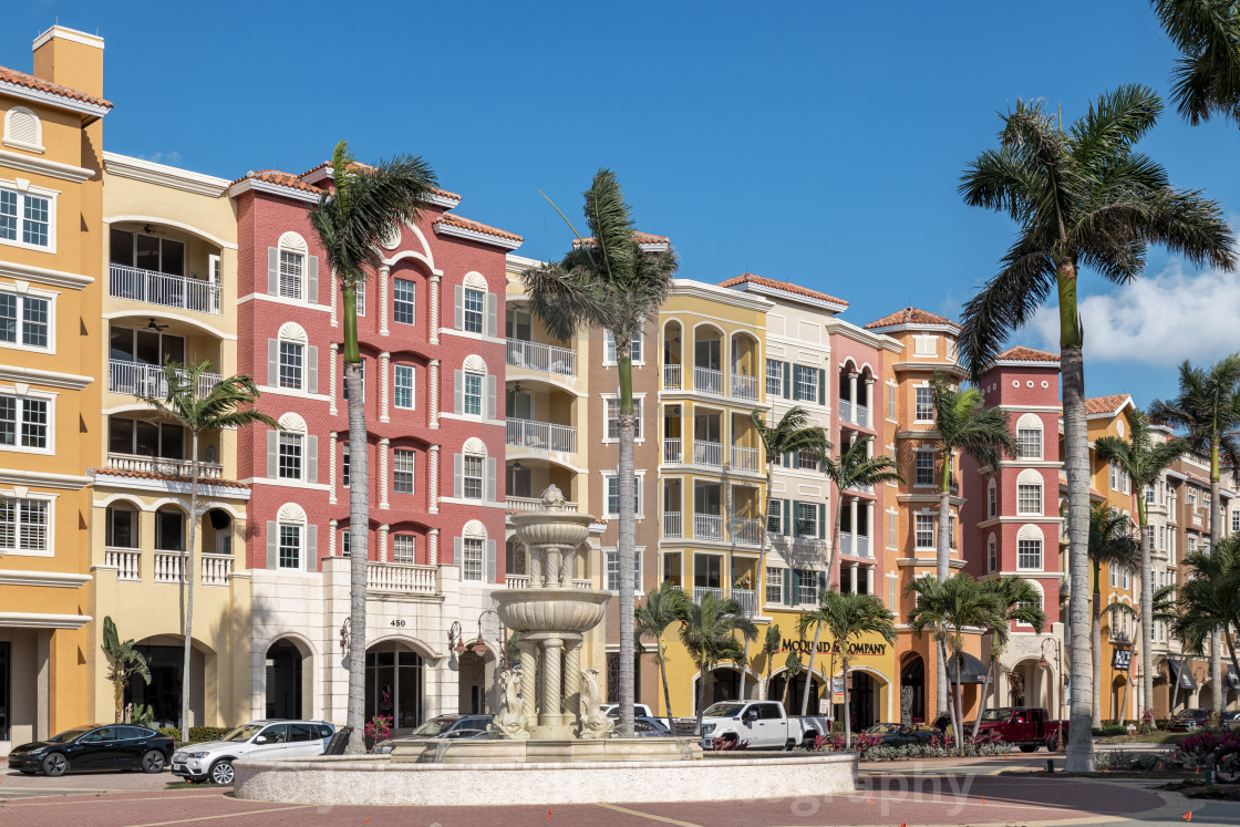 "Bayfront shops and condominiums" stock image