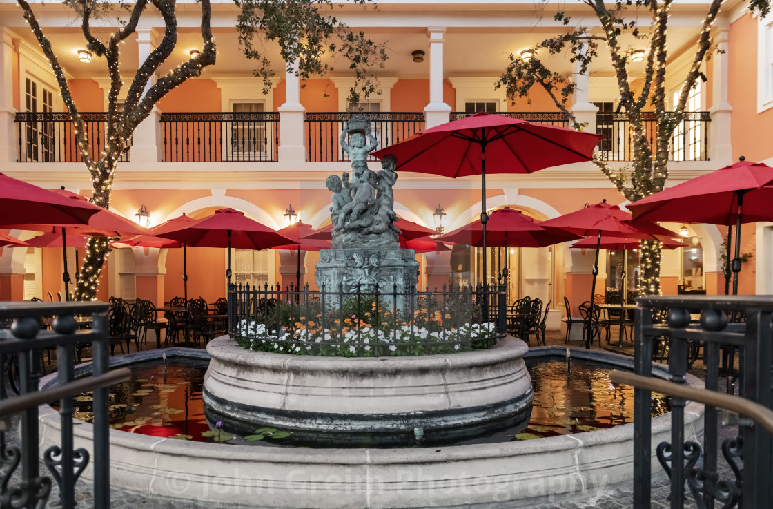 "Fountain courtyard at Jane's Cafe, Naples" stock image