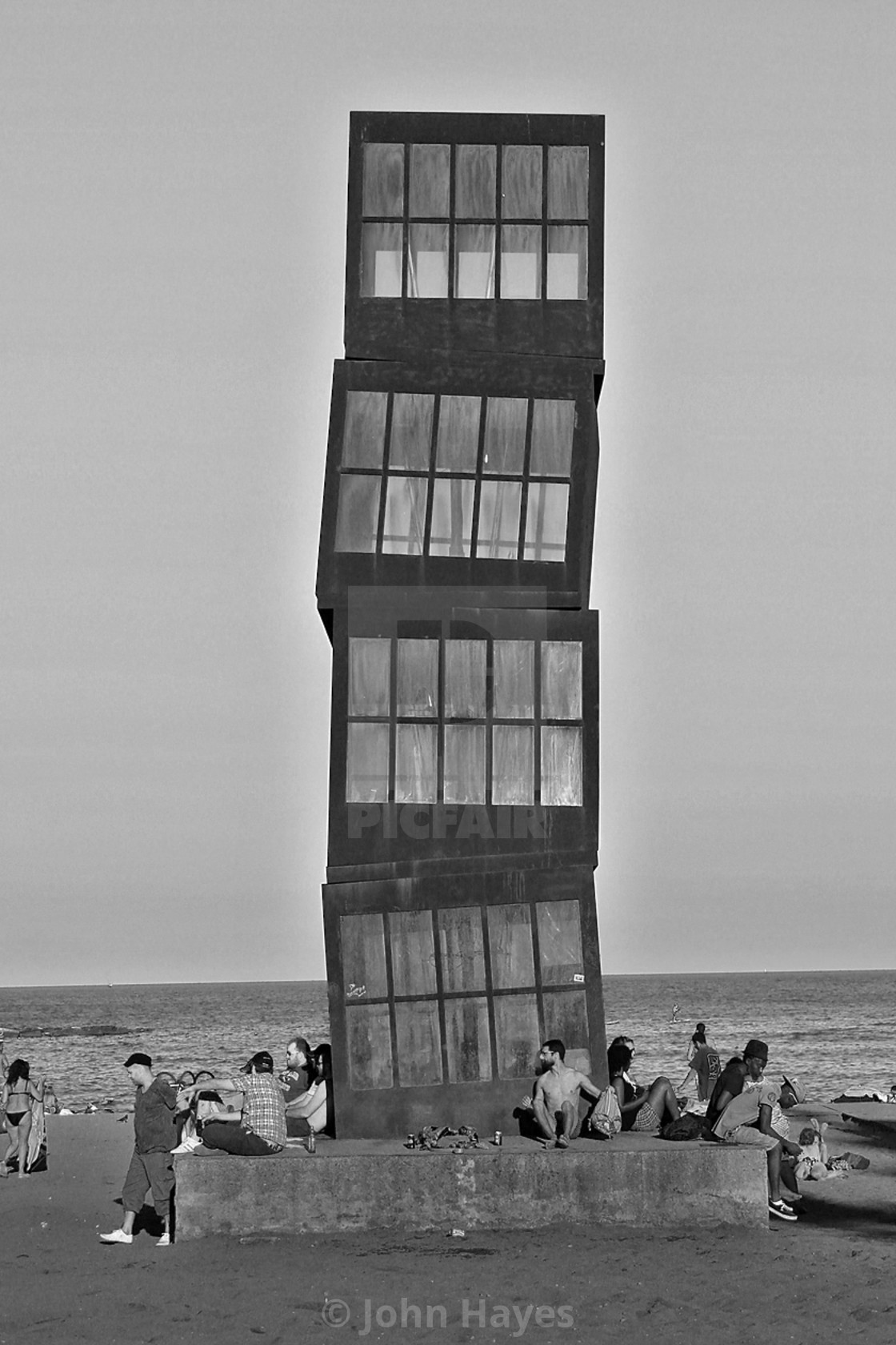 "Art sculpture on Barcelona beach" stock image