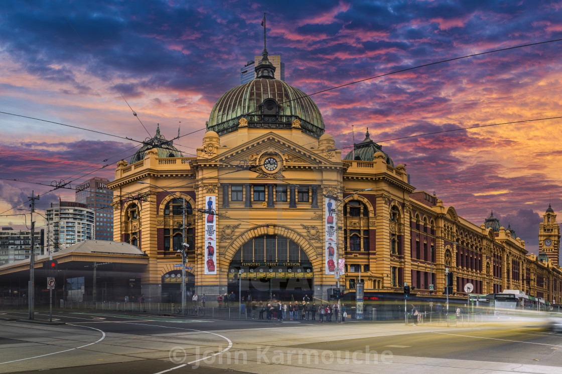 "Flinders Street Station Against Sunset Sky" stock image