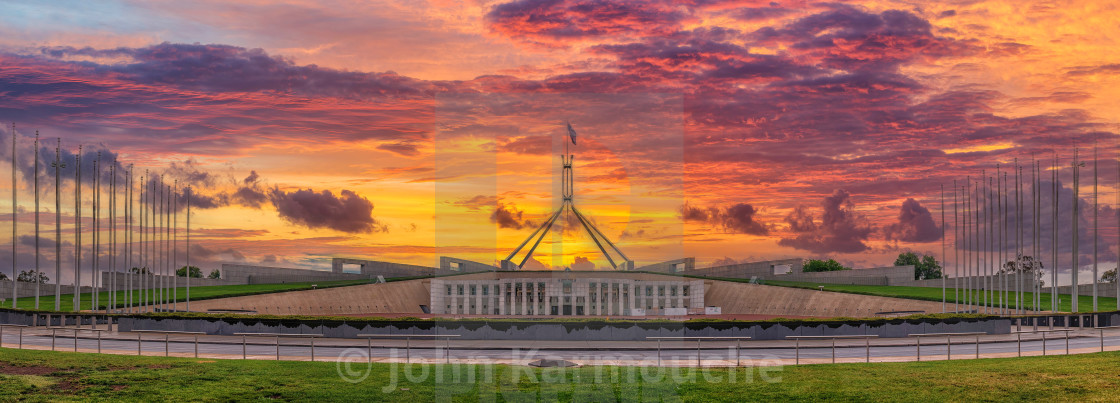 "Australia's Parliament House Against Sunset Clouds" stock image