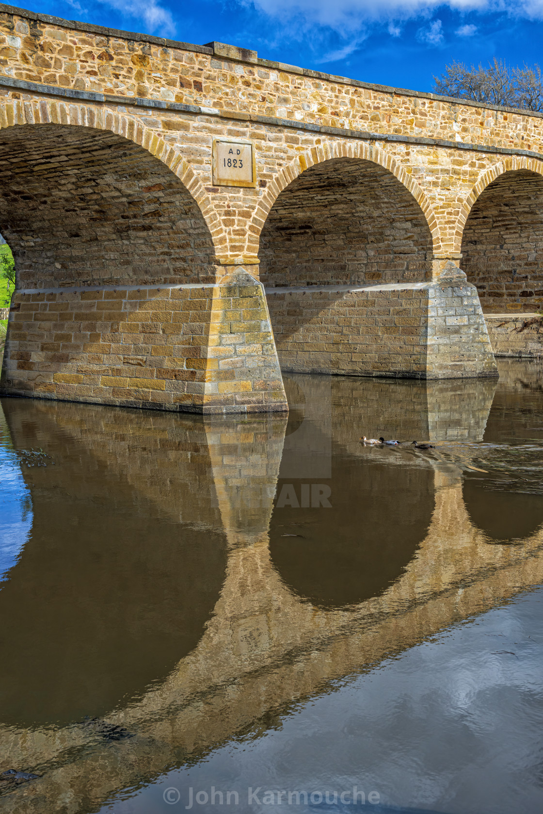 "Ducks Swimming Under Historic Richmond Bridge" stock image