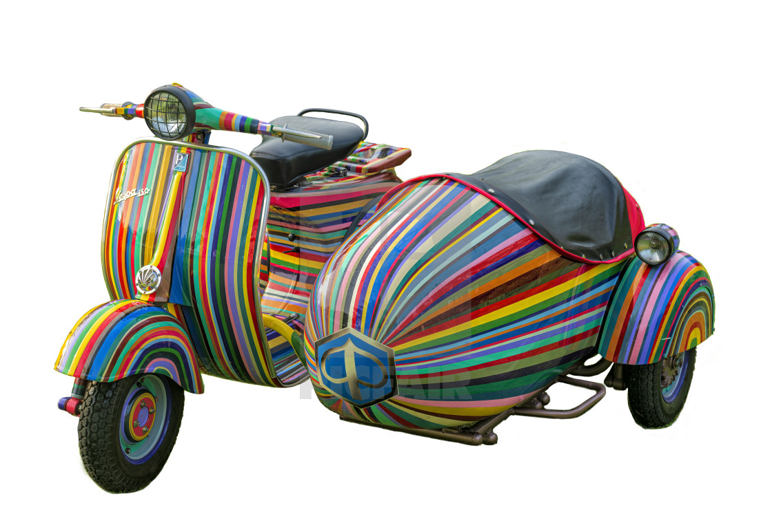 "Rainbow Scooter with Sidecar" stock image