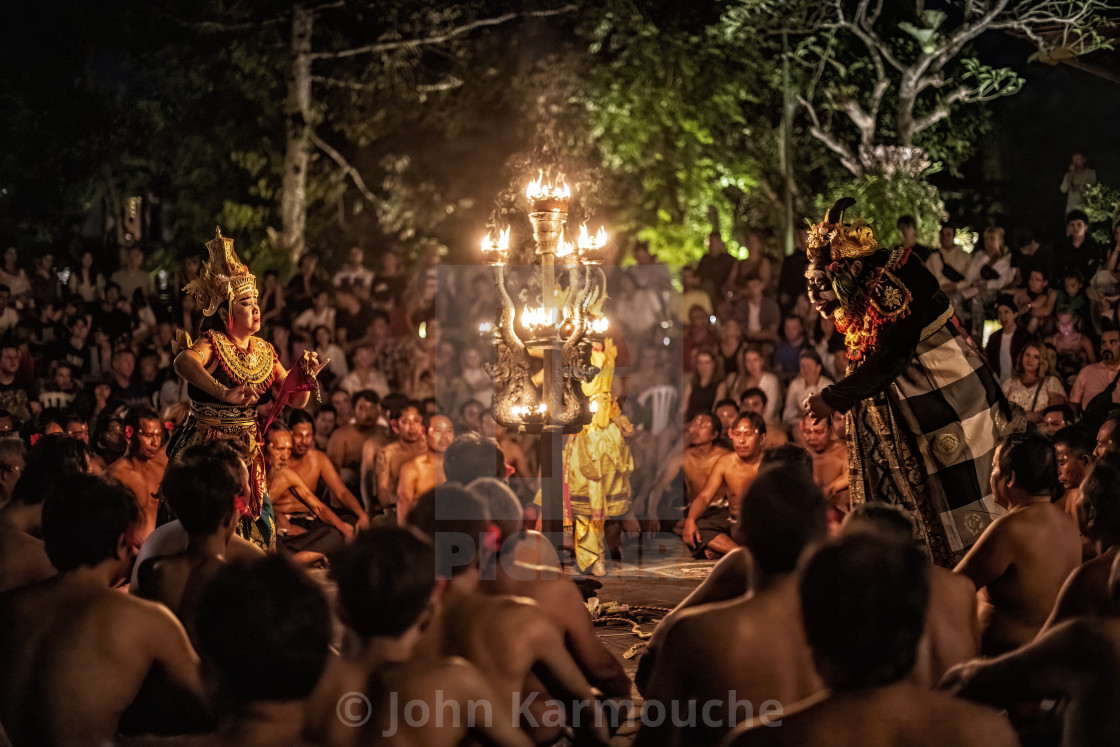 "Performance of the Balinese Kecak dance, Ubud, Bali." stock image