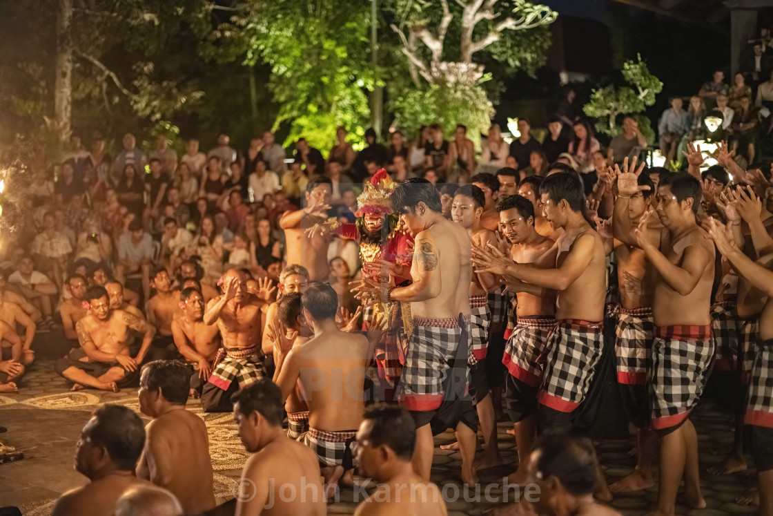 "Performance of the Balinese Kecak dance, Ubud, Bali." stock image