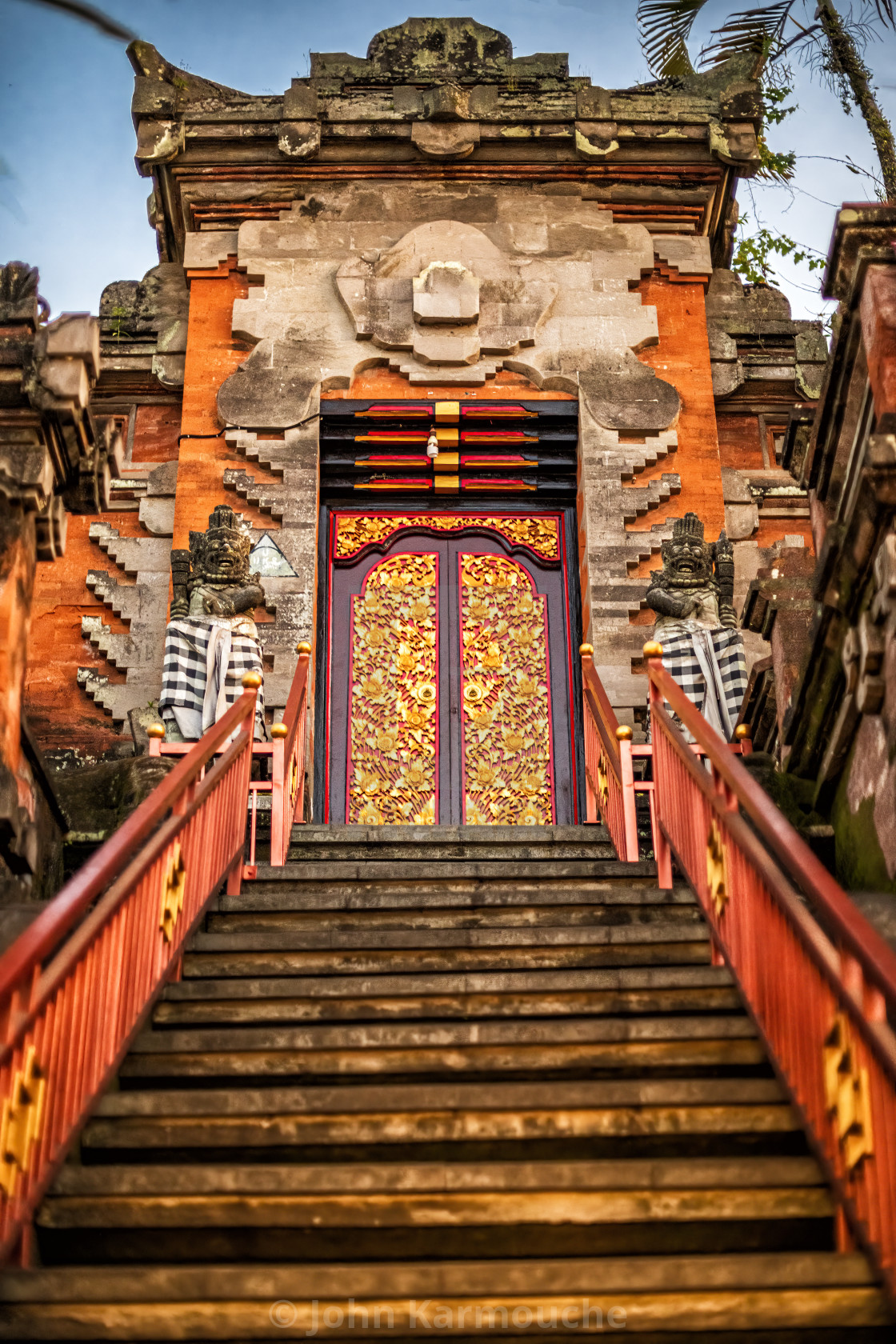 "Golden Balinese Door at Top of Stairs" stock image