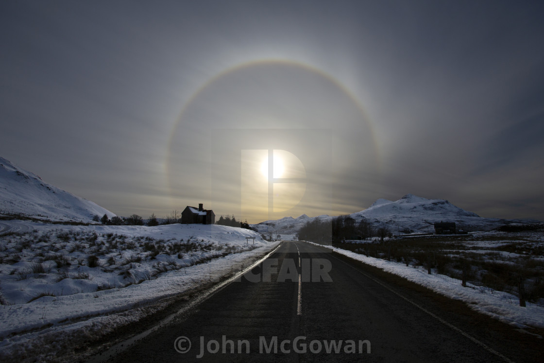 "From Another Dimension - Sun Halo in Elphin, Scottish Highlands" stock image