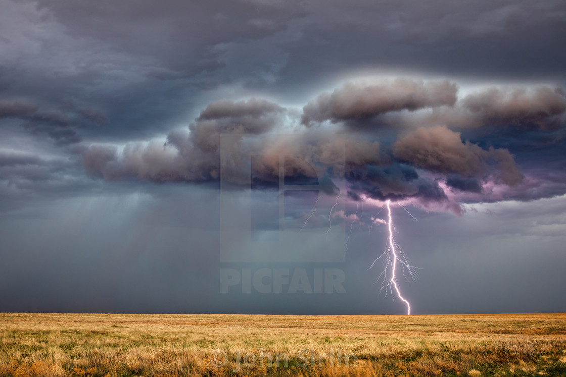 "Lightning bolt strike from a storm" stock image