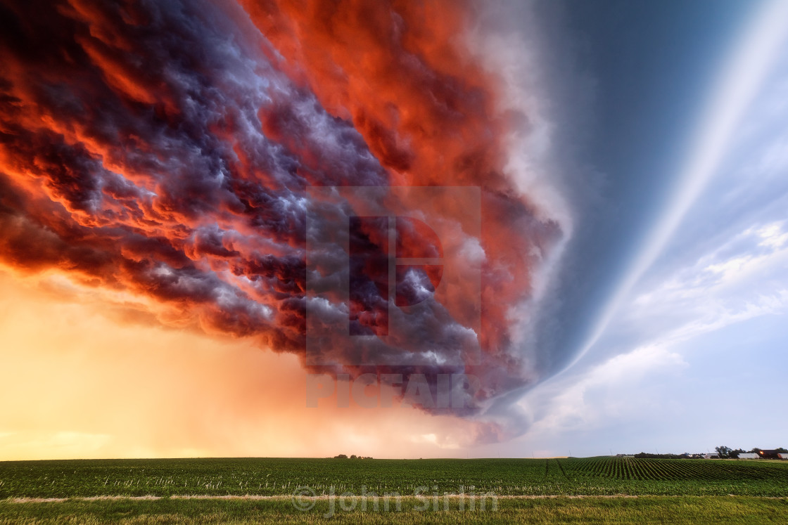 "Stormy sky with dramatic clouds at sunset" stock image