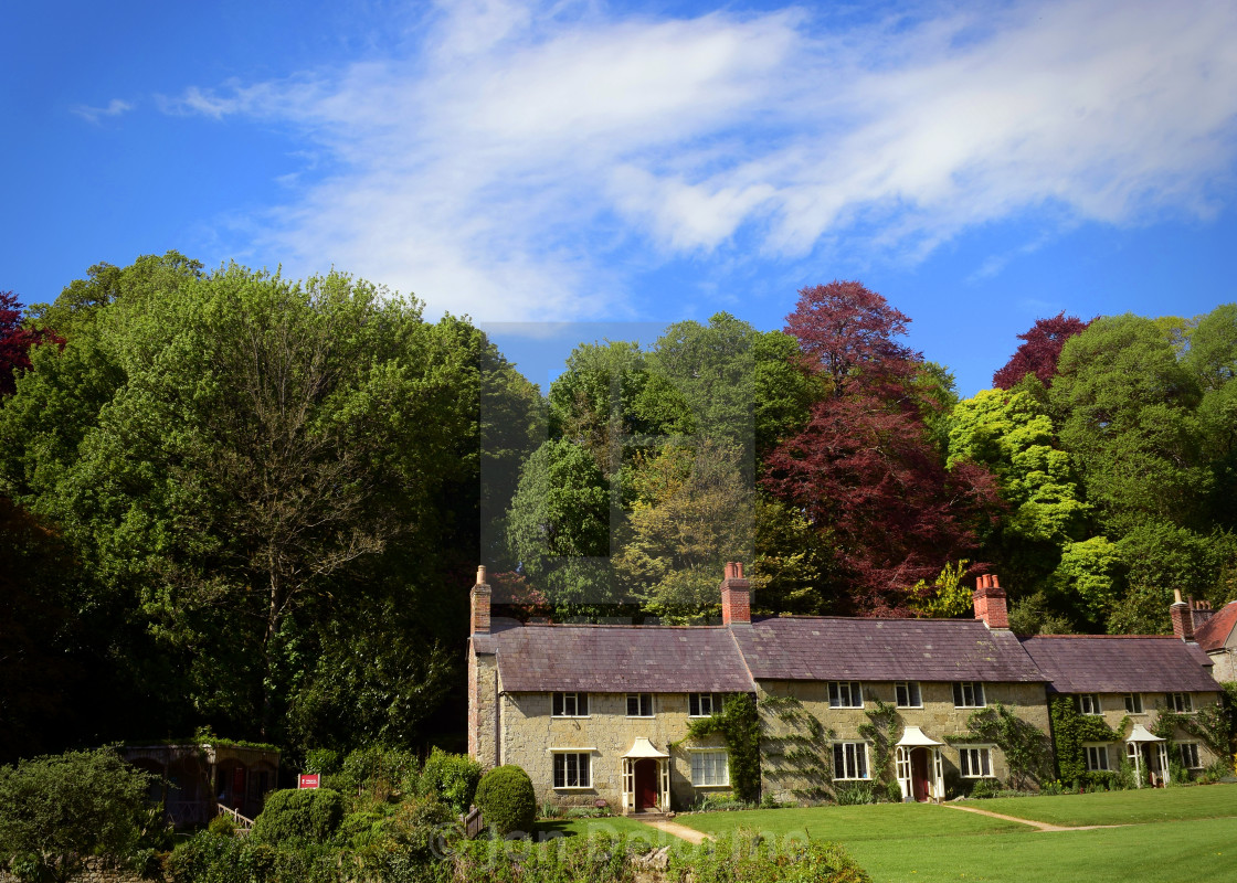 "Stourton Cottages, Stourhead Gardens, Wiltshire, UK" stock image