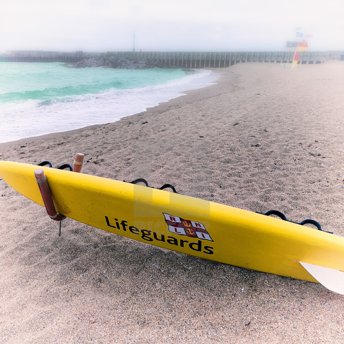 "Surfing to the Rescue, West Bay, Dorset" stock image