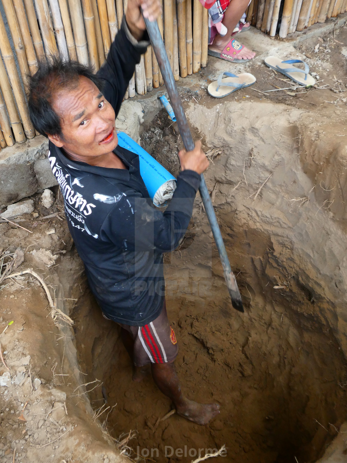 "Digging toilets, near the Burma border, Thailand." stock image