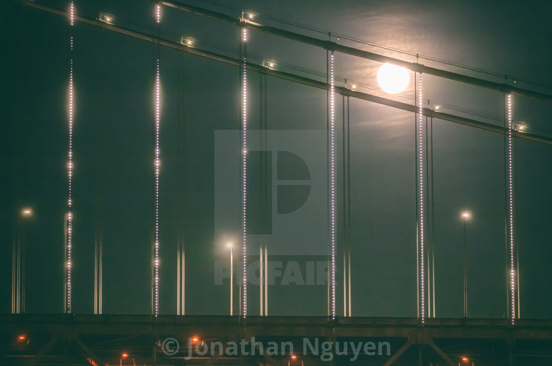 "moonrise over bridge 3" stock image