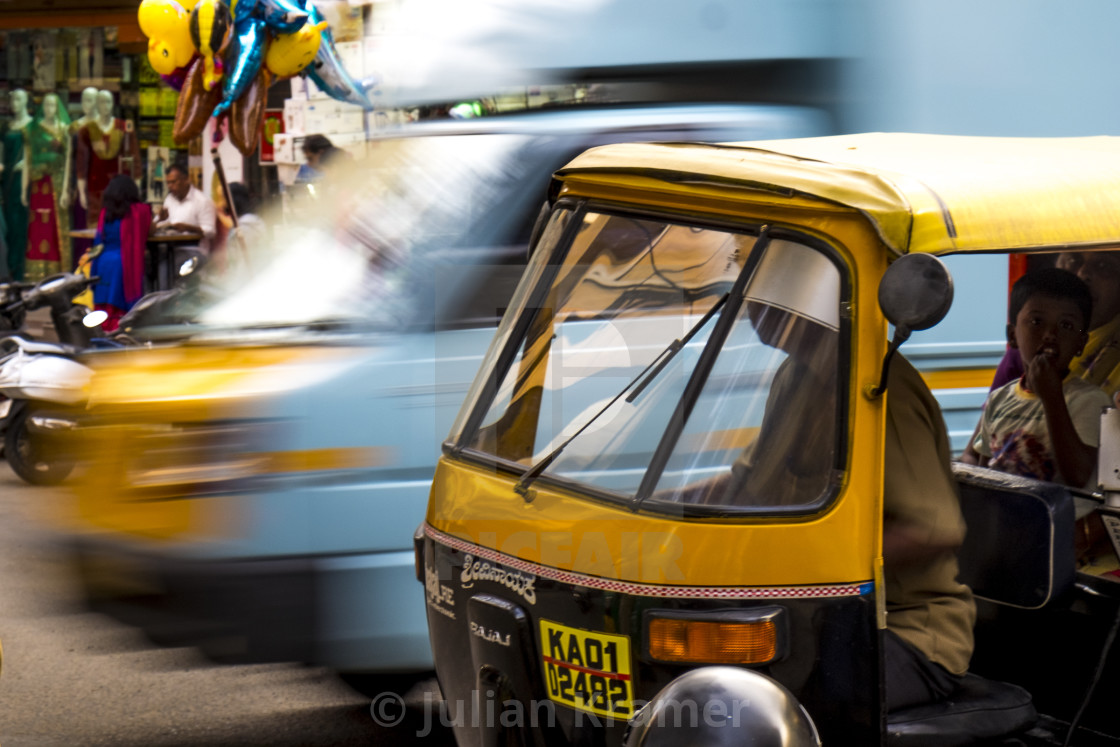 "Speeding auto-rickshaw Bangalore" stock image