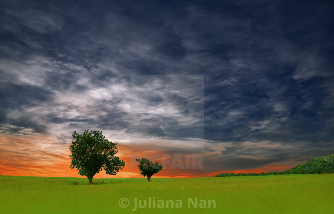 "Amazing Colorful Landscape.Beautiful Orange Sunset.Blue Sky and Clouds." stock image