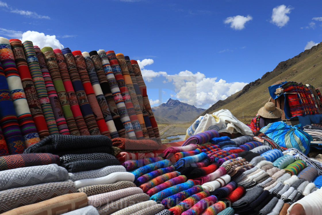 "Handicraft for sale in La Raya Pass in Peru" by Julianne Chapman - $6.18 "Handicraft for sale in La Raya Pass in Peru" stock image