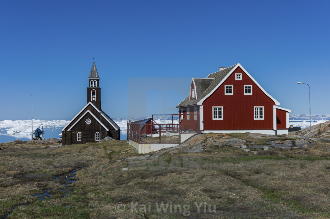 "The church and the house in Ilulissat" stock image