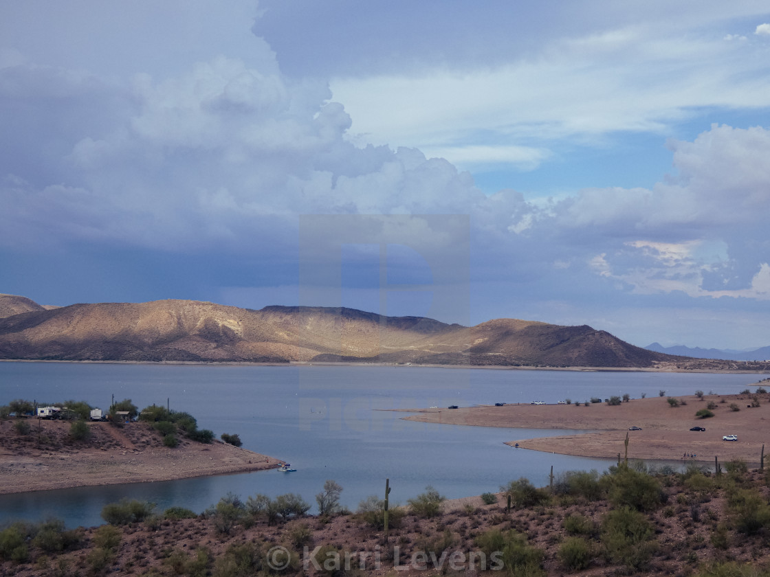 "Lake With Arizona Monsoon Clouds" stock image