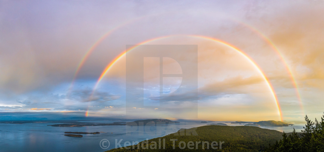 "San Juan Islands Double Rainbow" stock image