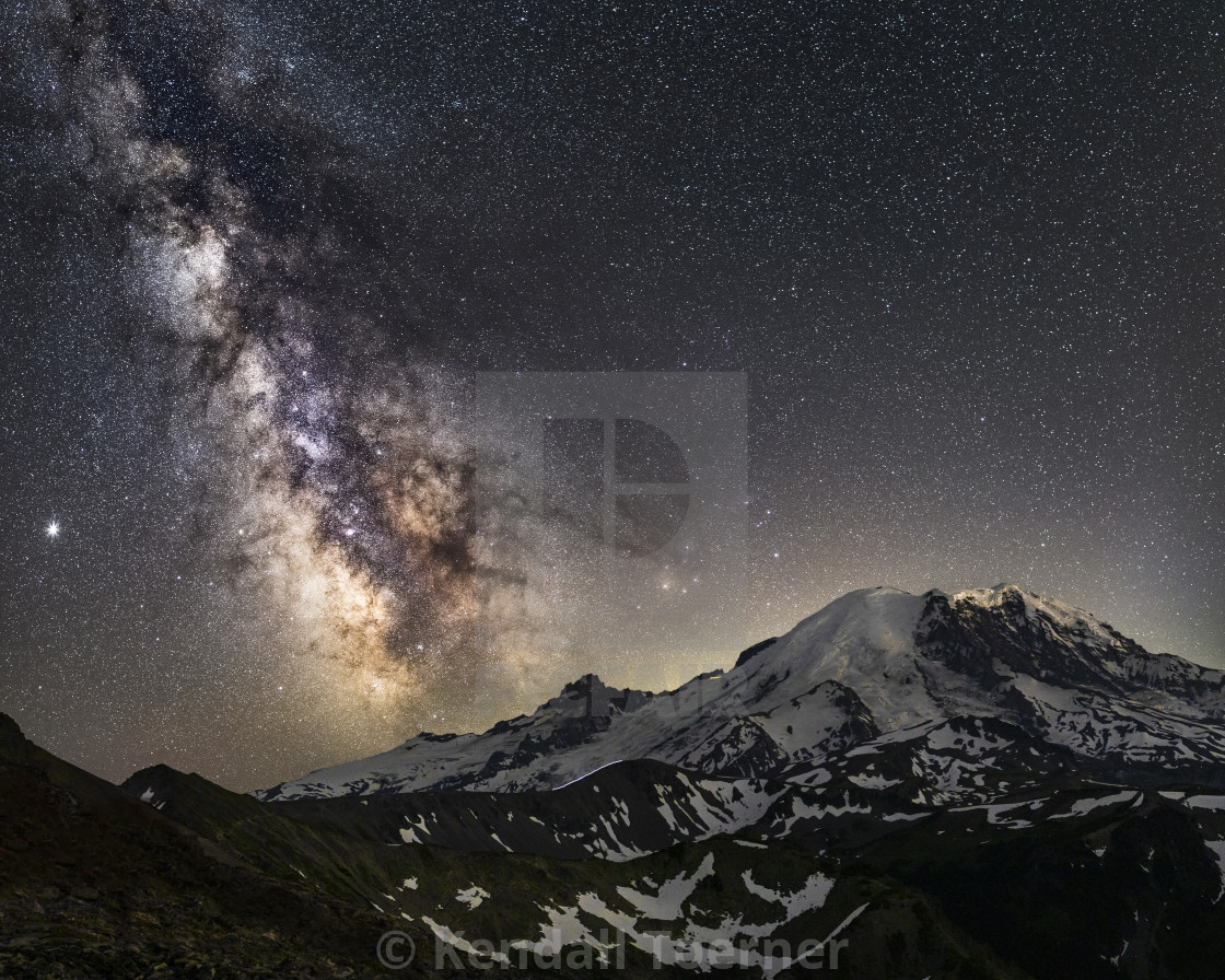 "Mount Rainier Milky Way Galaxy In Summer" by Kendall Toerner - $18.40 "Mount Rainier Milky Way Galaxy In Summer" stock image