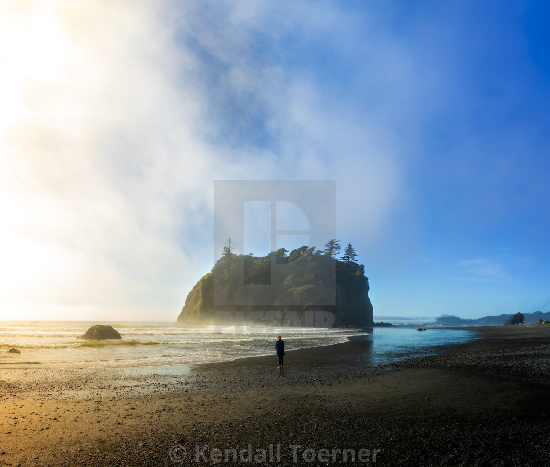 "Ruby Beach Warm Fog Surrounding Coastal Rock Formation" by Kendall Toerner - $18.40 "Ruby Beach Warm Fog Surrounding Coastal Rock Formation" stock image