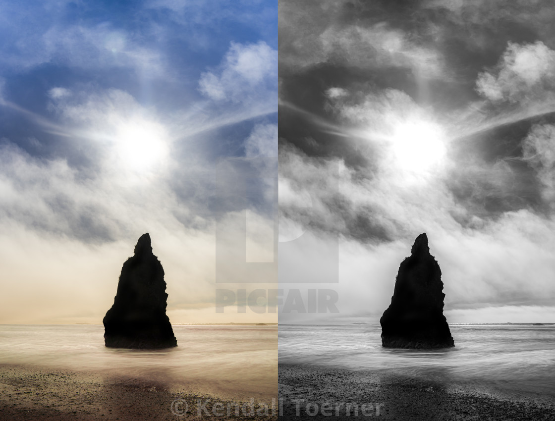"Ruby Beach Coastal Fog Behind Sea Rock" by Kendall Toerner - $18.46 "Ruby Beach Coastal Fog Behind Sea Rock" stock image