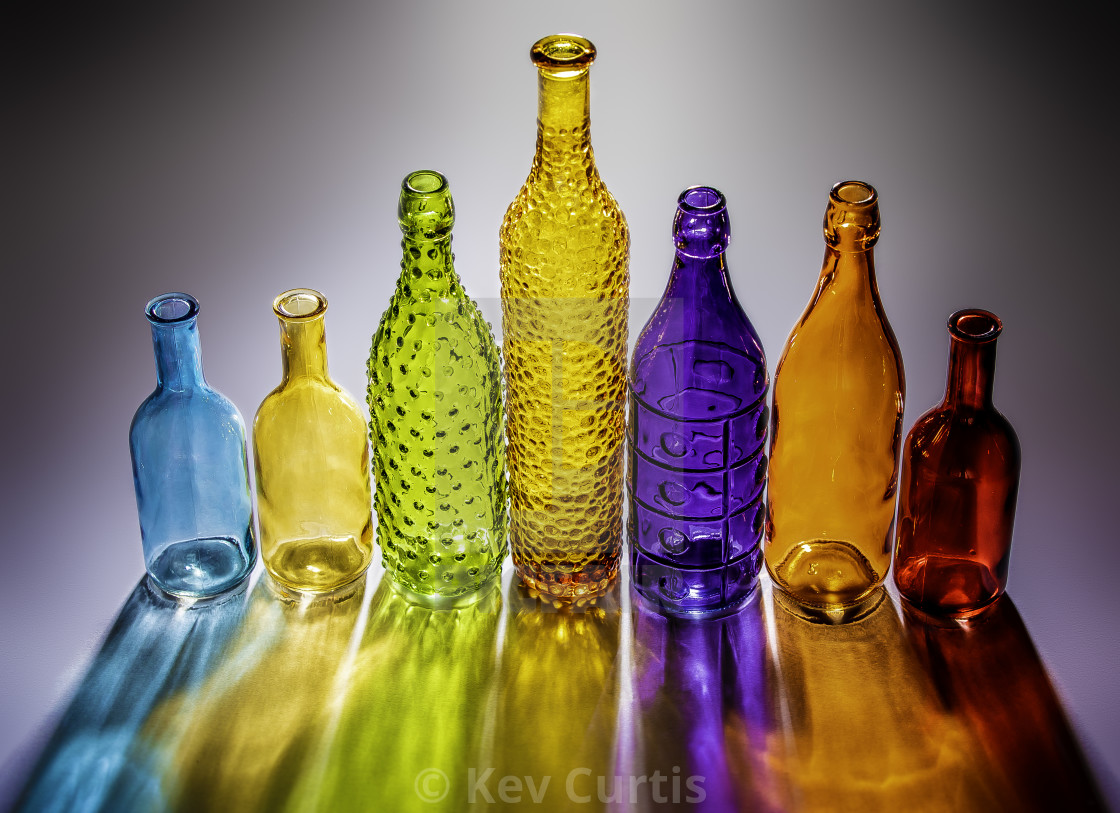 "Coloured glass bottles 1" by Kev Curtis - £10.00 "Coloured glass bottles 1" stock image