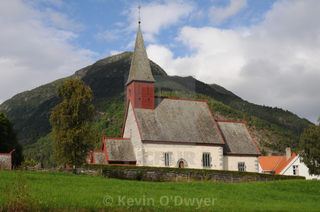 "Church on road to Kroken, Norway" stock image