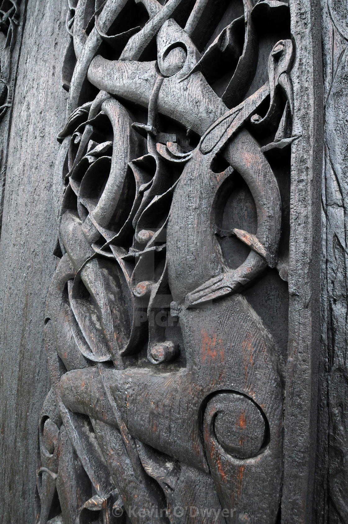 "Wood carving detail,Urnes Stave Church, Norway" stock image