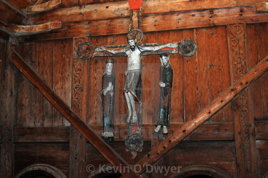 "Church interior, Urnes Stave Church" stock image