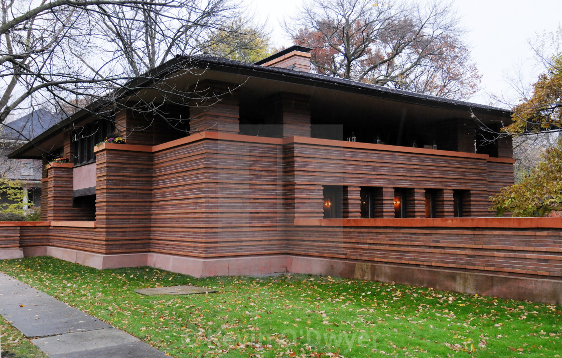 "Heurtley House, Oak Park. Designed by Frank Lloyd Wright" stock image