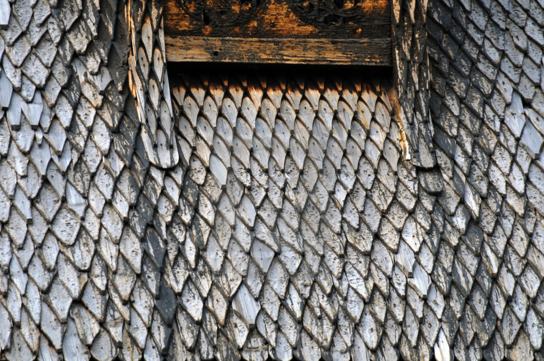 "Wood tile detail. Borgund Stave Church. Norway." stock image