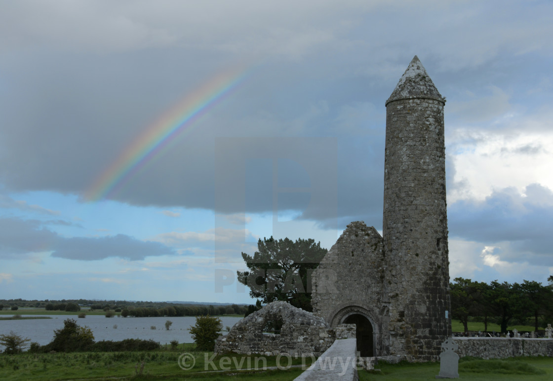 "Rainbow on the River Shannon, Clonmacnoise" stock image