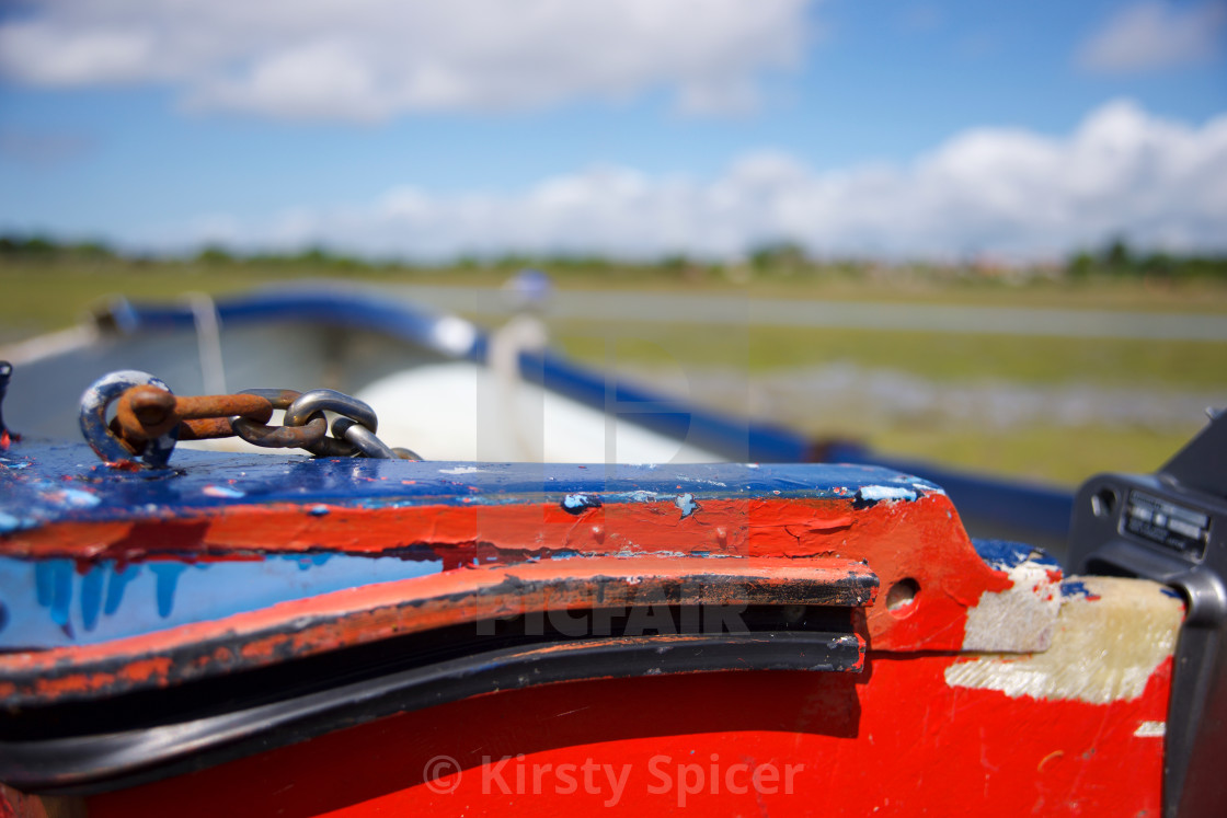 "Colourful Rustic Boat Situated on Portsmouth Shoreline" stock image