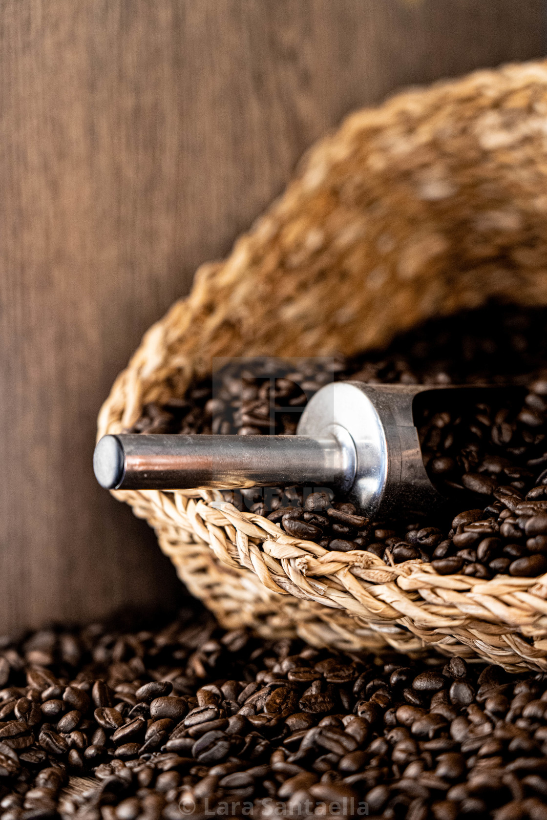 "Coffee beans in basket" stock image