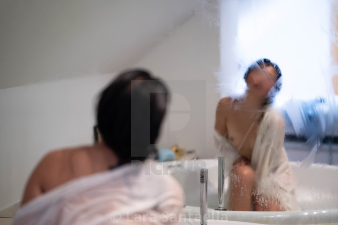 "Asian beauty in the bath" stock image