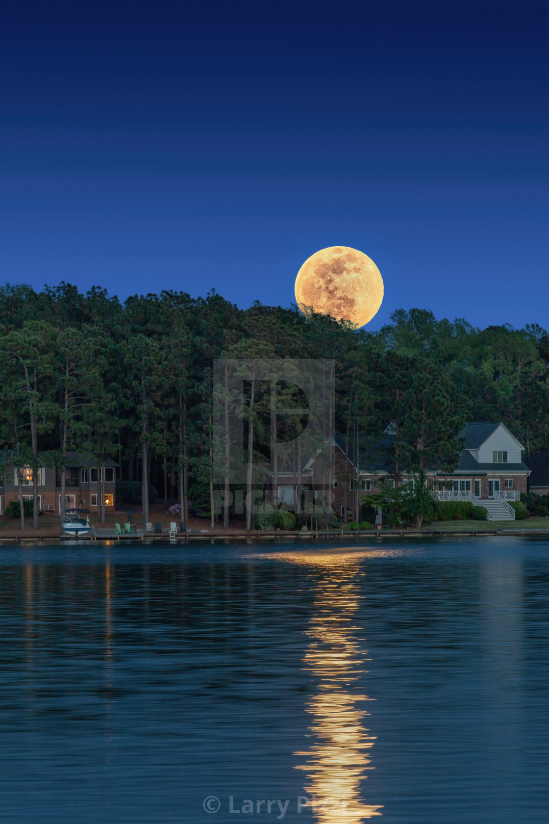 "Pink Moon over Lake Auman" stock image