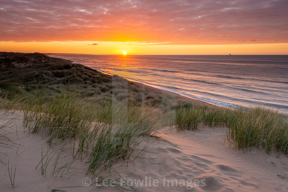 "Sunrise at Balmedie Beach" stock image