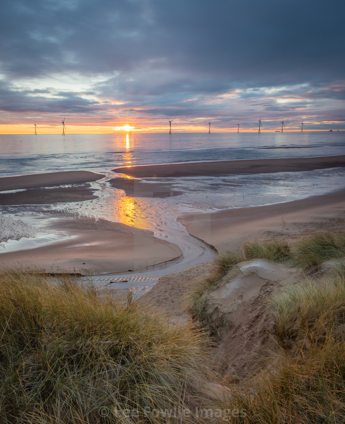 "Sunrise over Balmedie Beach" stock image