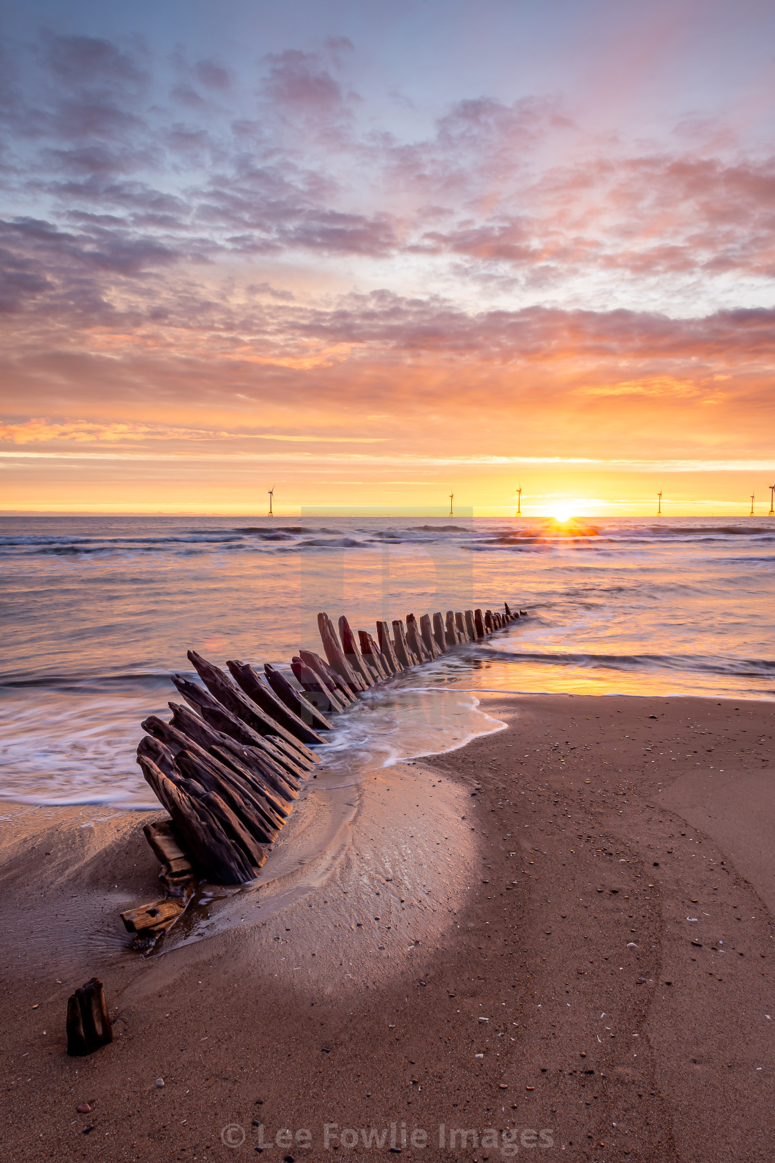 "Sunrise Over the Mary of Banff, Balmedie Beach" stock image