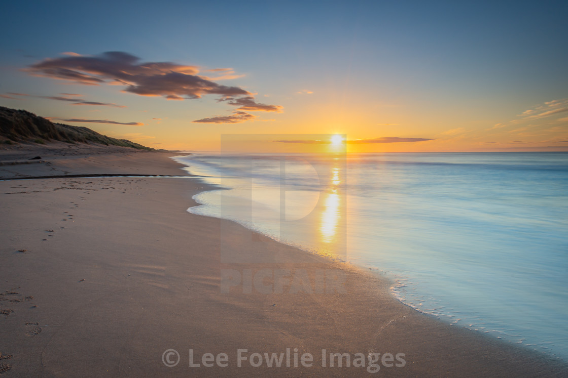 "Sunrise at Balmedie Beach" stock image