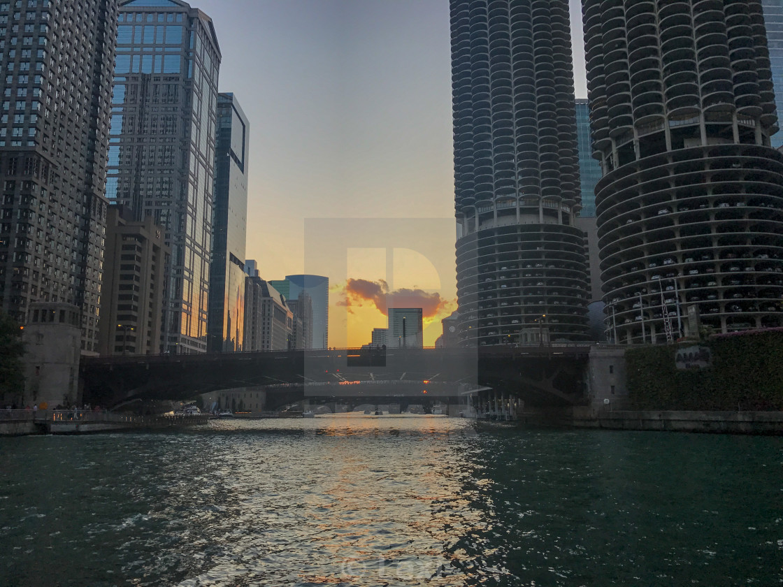"Chicago River Sunset" stock image