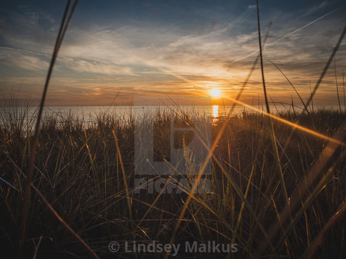 "Lake Michigan Sand Dune Sunset" stock image