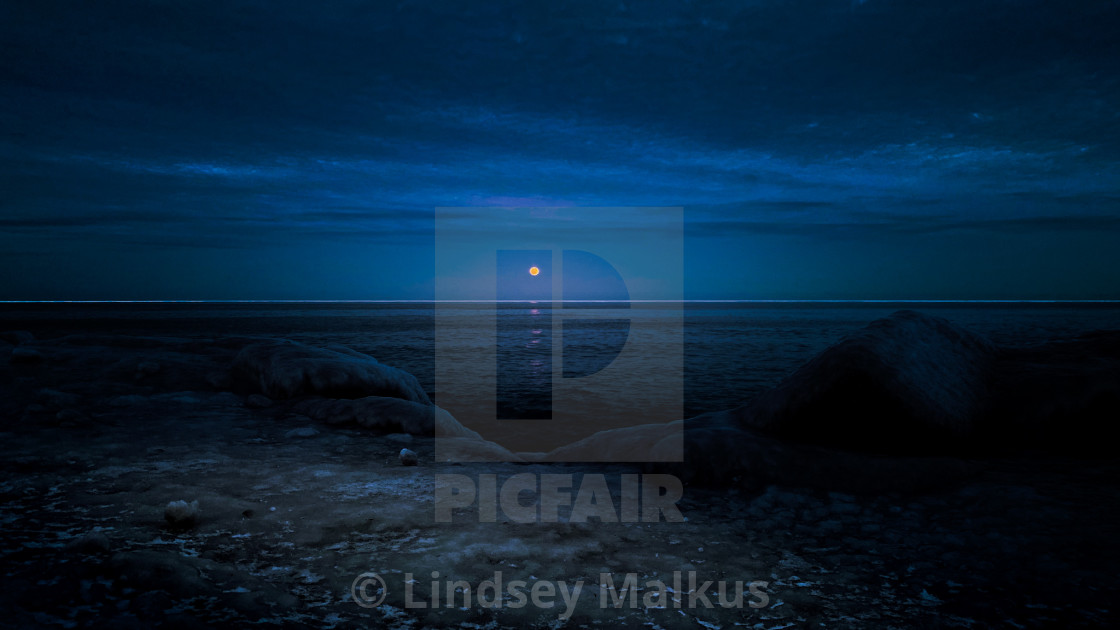 "Moonrise on Michigan" stock image