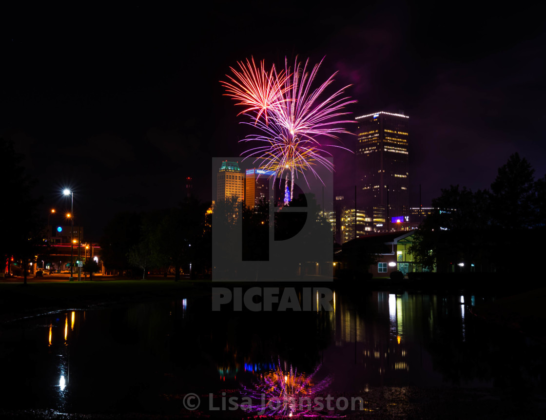 "Tulsa - pink fireworks" stock image