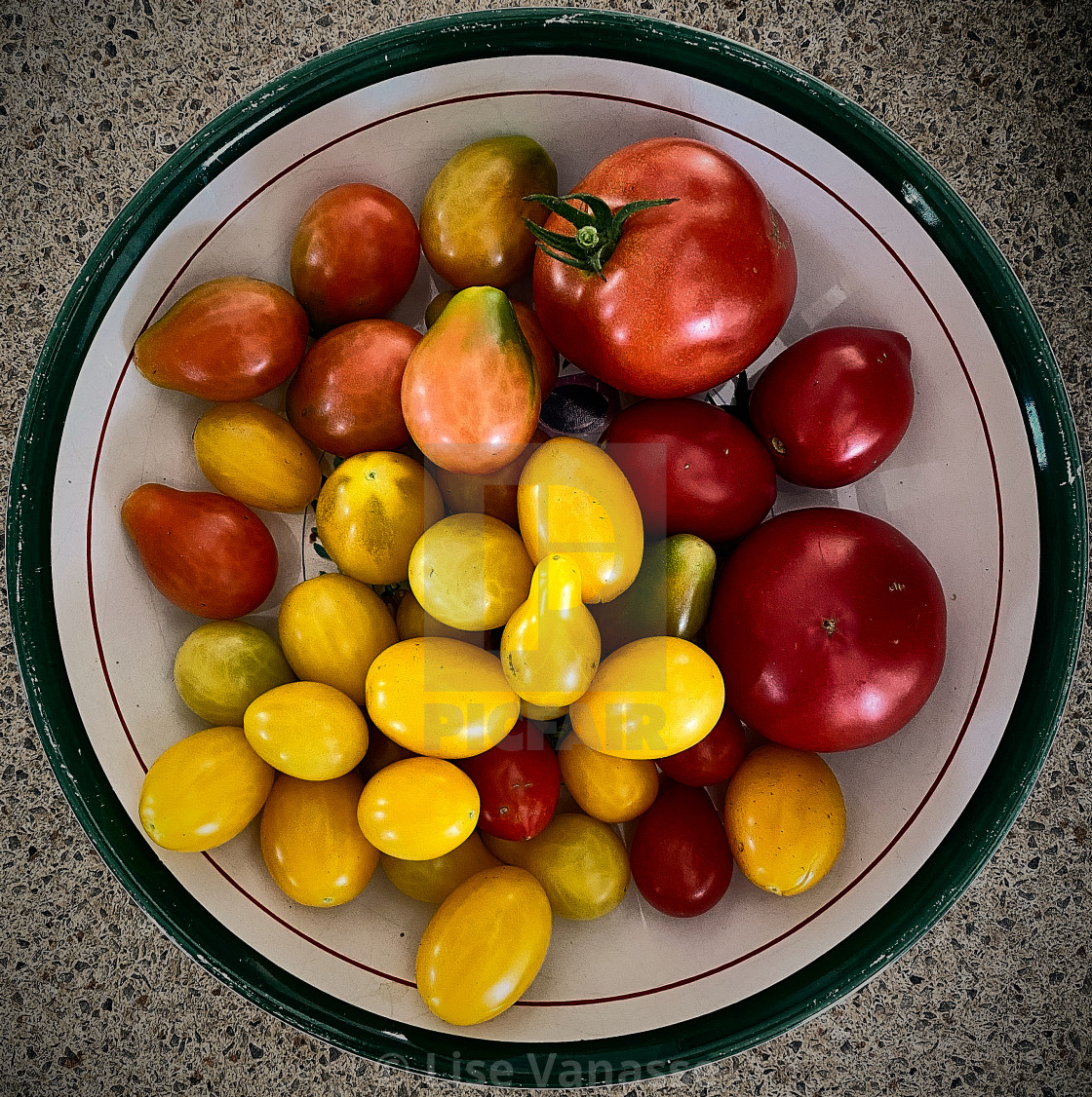 "Beautiful tomatoes in an old bowl." by Lise Vanasse - £1.00 "Beautiful tomatoes in an old bowl." stock image