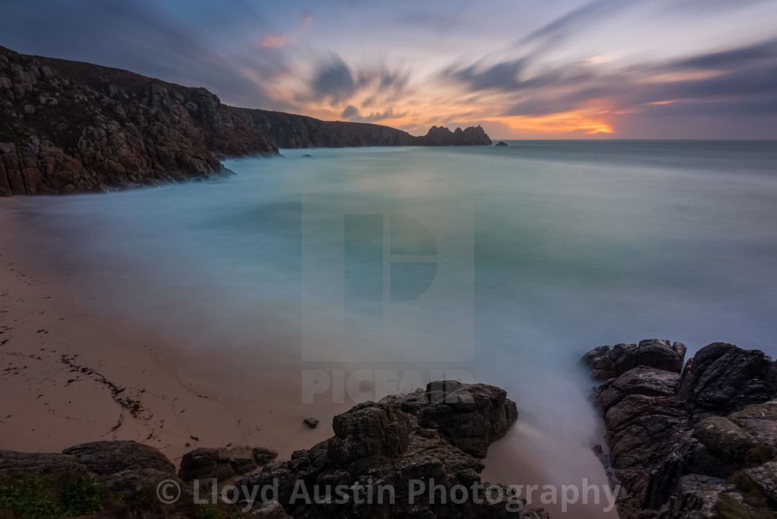 "Dawn over Porthcurno" stock image