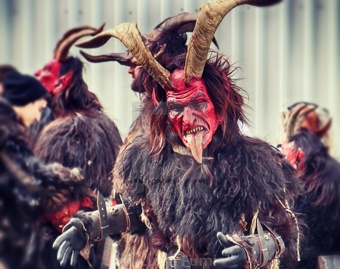 "Traditional Krampus run at the Christmas market in Munich" stock image